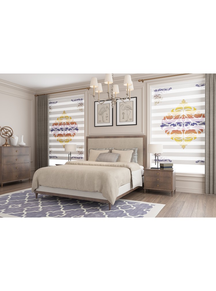 ZEBRA PERDE SARI TURUNCU MOR DAMASK MODELİ